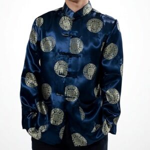 Men's Blue and Gold Satin Jacket